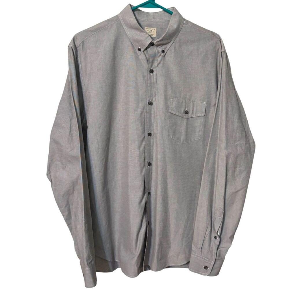 Vintage J.Crew Factory Gray Button Down Shirt Men's L 100% Cotton 16-16.5